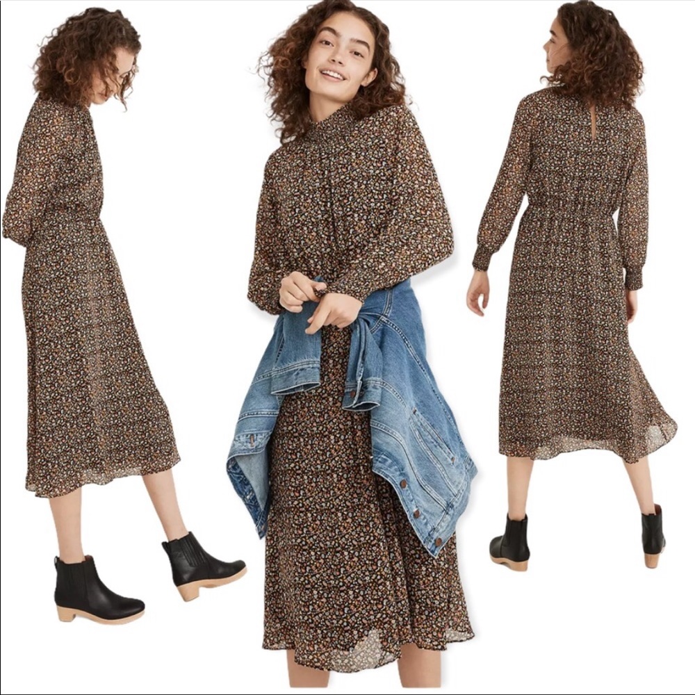 NWOT Madewell (Re)sourced Georgette Smocked-Neck Midi Dress in Folktale Paisley